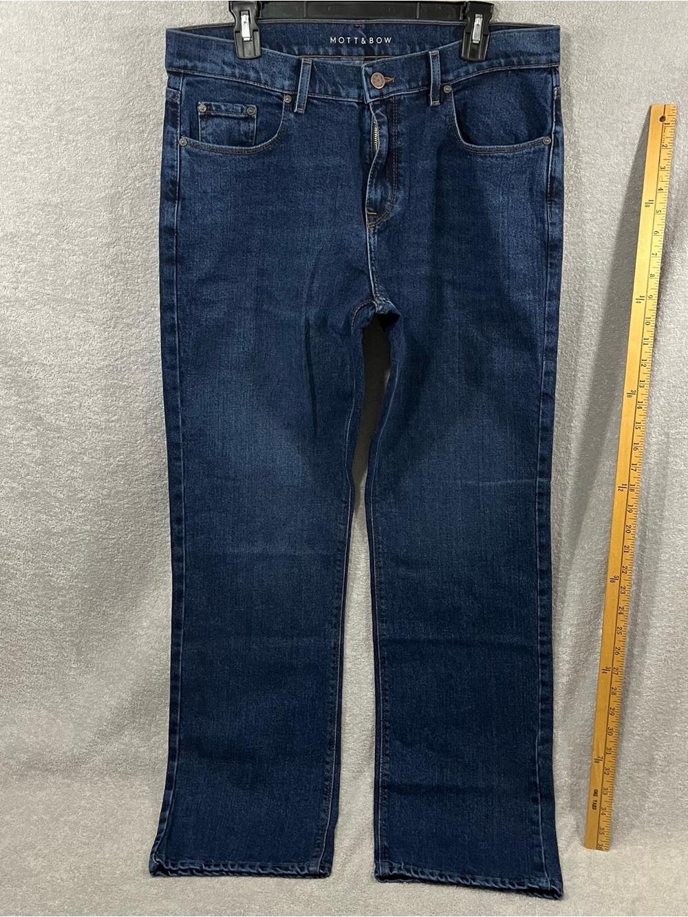 Mott & Bow Straight Jeans Mens 36x32 Blue Dark Wash Stretch Denim Casual Read